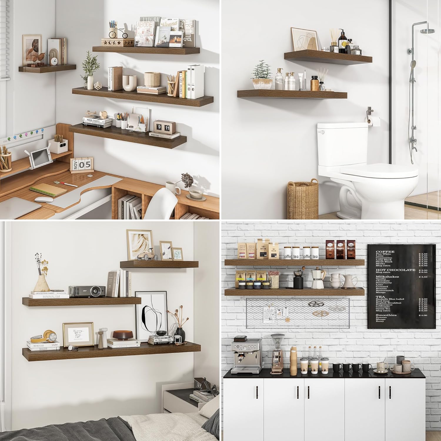 Thumbnail 6 de RICHFOCUS 36-Inch Floating Shelves (Walnut) – 2-Pack, Wall-Mounted Rustic Wood Shelves with Invisible Brackets