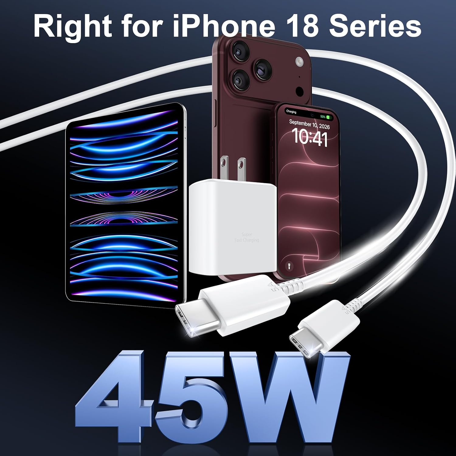 Thumbnail 4 de iPhone 17 45W Fast Charger with 10ft USB‑C Cable