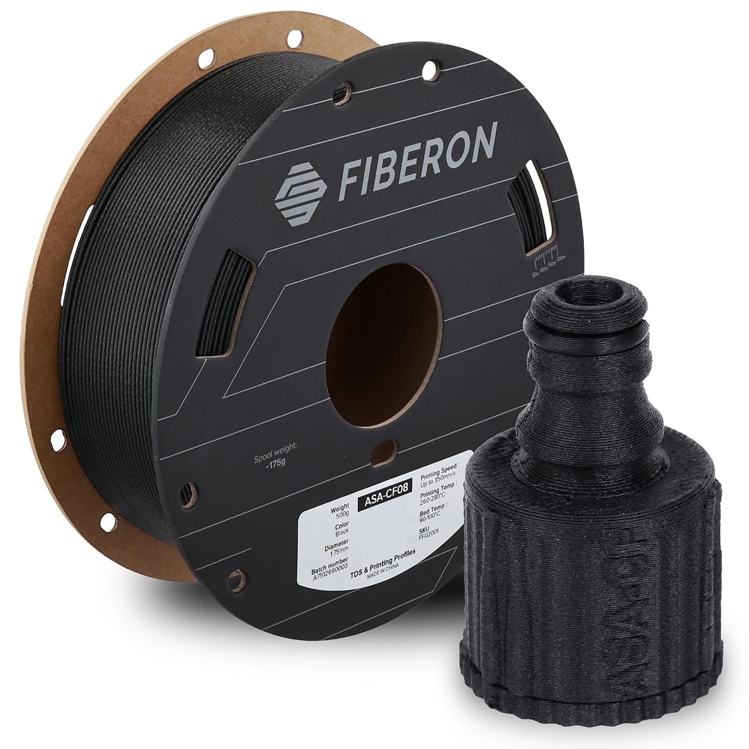 Detalle de Polymaker Fiberon ASA-CF08 カーボンファイバーASAフィラメント 1.75mm・ブラック・0.5kg