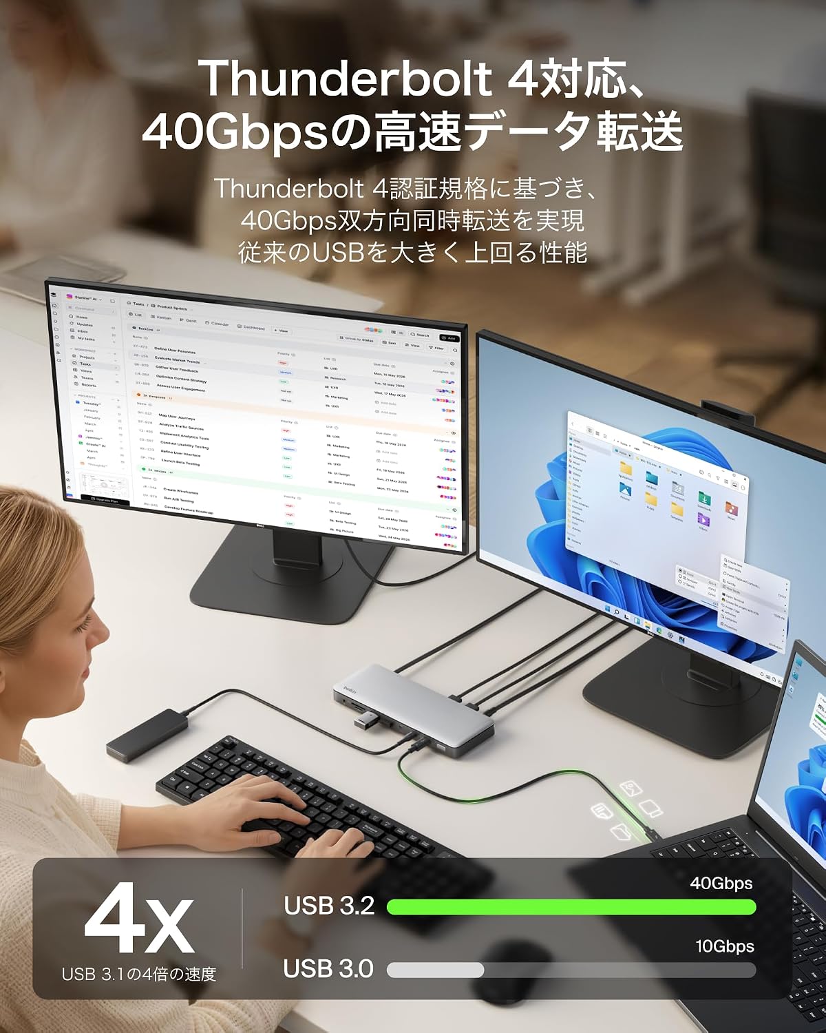 Detalle de Belkin INC030qcSGY Thunderbolt 4ドッキングステーション 14-in-1・最大96W給電・3画面出力