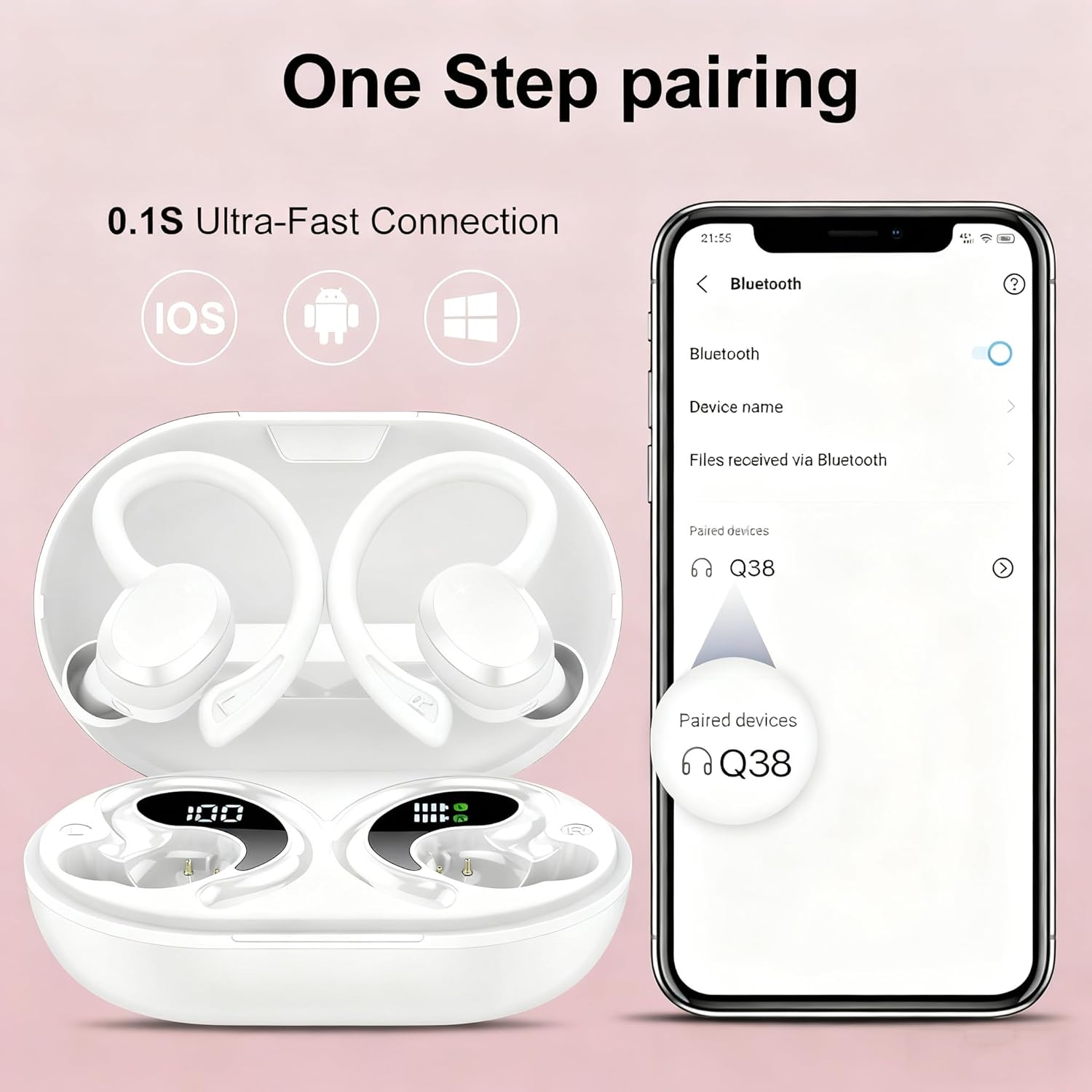 Detalle de Bluetooth Kopfhörer Sport 2026 – In Ear, kabellos, IPX7, 68 Std Gesamtspielzeit