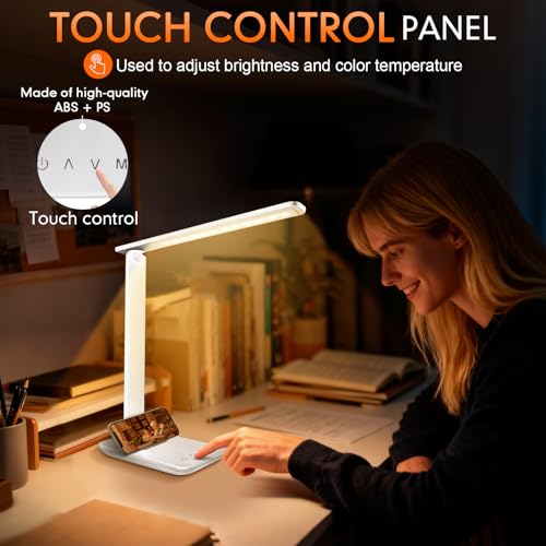Detalle de karidi Lampada da Scrivania Senza Fili Ricaricabile, Lampada da Tavolo con Batteria 4000mAh – LED Piègevole per Studio, Ufficio e Camera da Letto