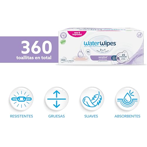 Detalle 2 de WaterWipes Sensitive+ Soothing Clean Wipes, 6 Paquetes: limpieza suave para piel sensible