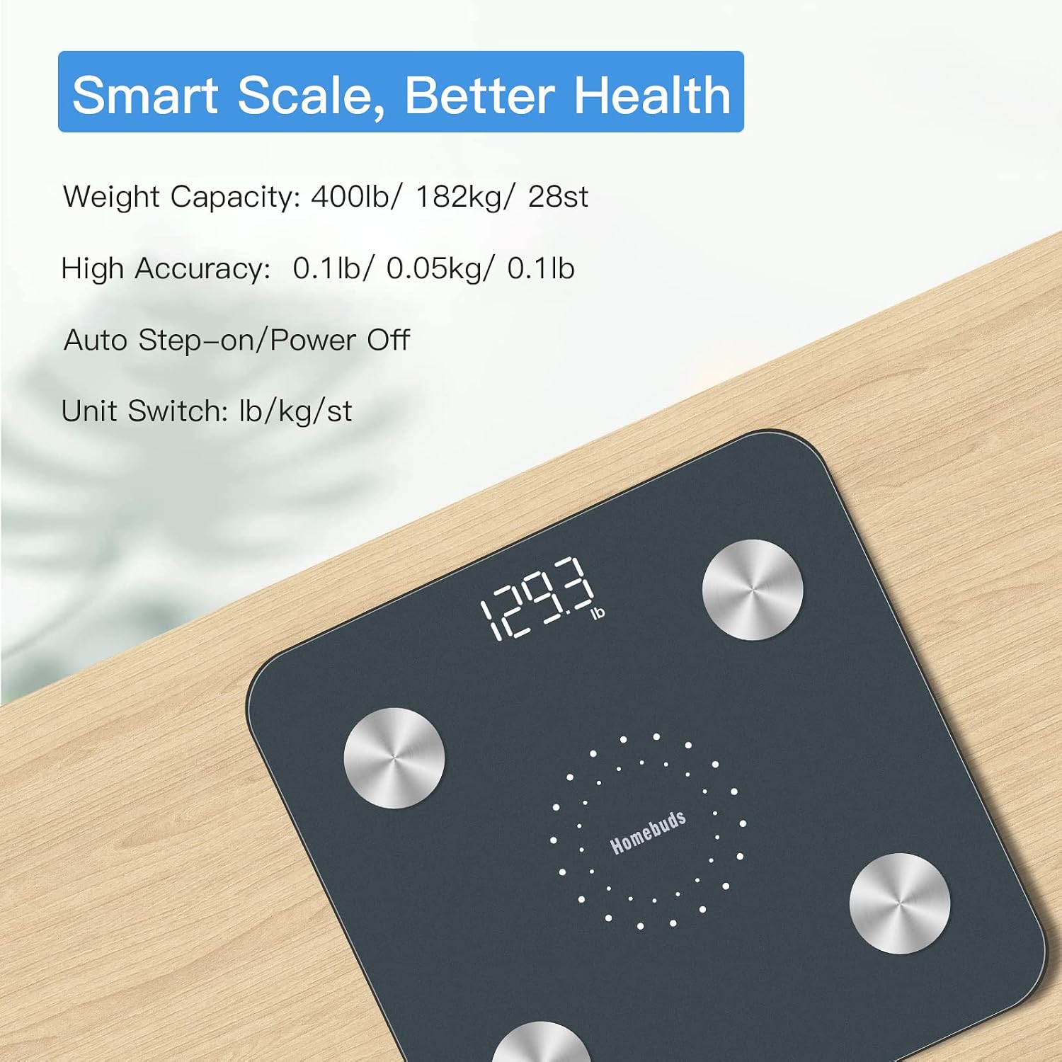 Thumbnail 6 de HOMEBUDS HB902 Smart Bathroom Scale, Body Composition App, Blue, 400 lb