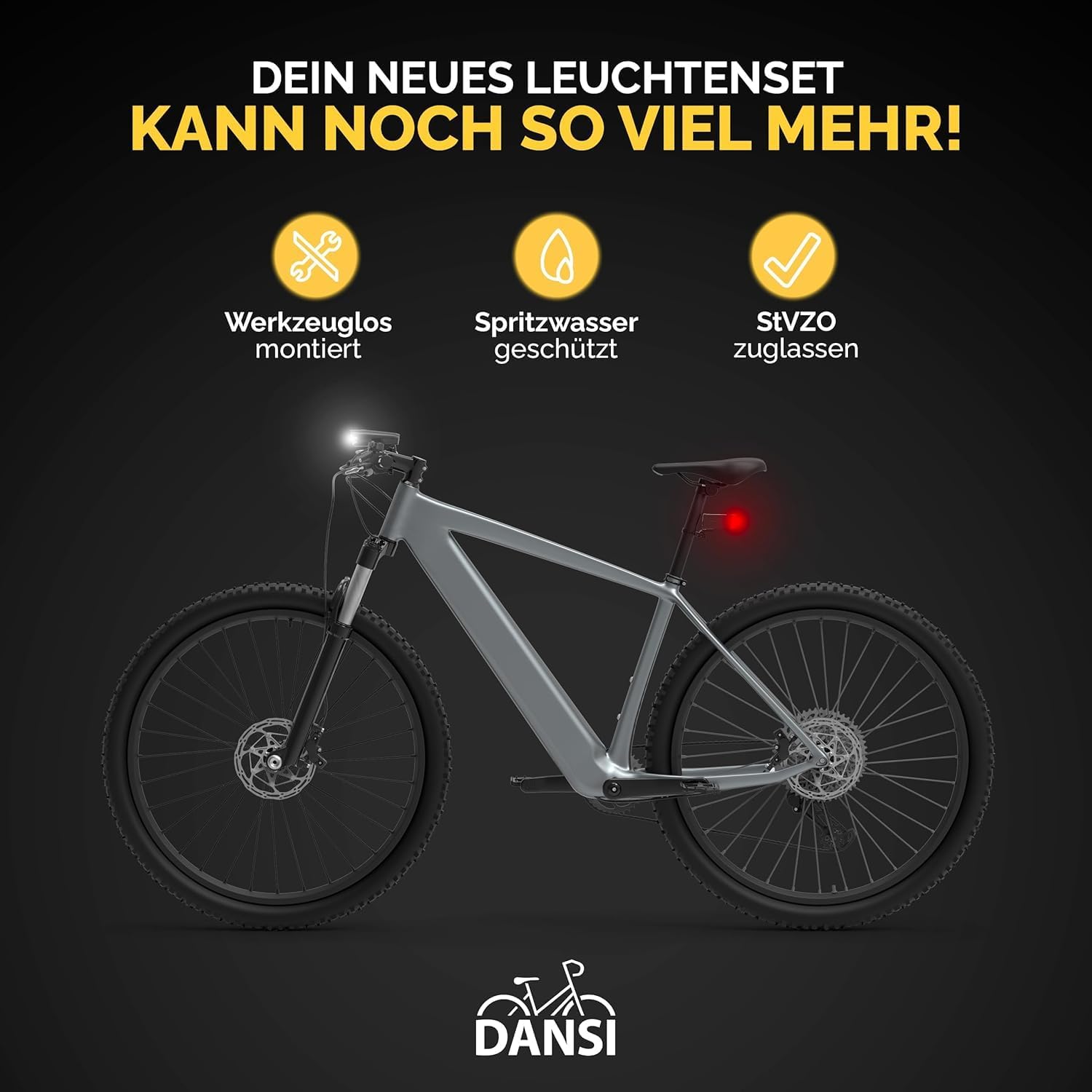 Thumbnail 5 de DANSI Fahrradleuchten-Set StVZO I LED-Fahrradlicht – Front und Rücklicht, 30/15 Lux