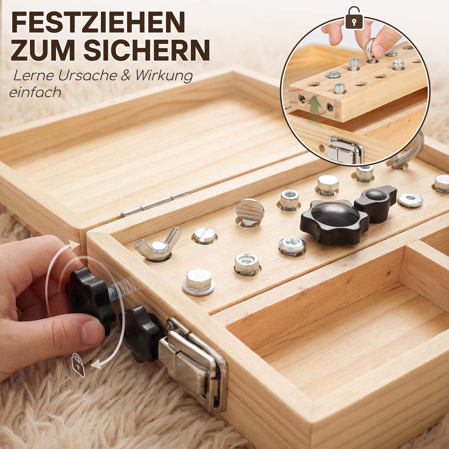 Detalle de Lehoo Castle Montessori Werkzeugkoffer – Motorik- und Entdeckungs-Spielzeug für Kinder ab 3 Jahren
