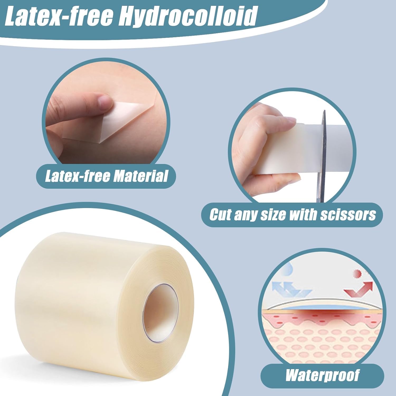 Detalle de Rayyl Hydrocolloid Roll 5cm x 1.5M – Ultra-Thin 0.3mm Self-Adhesive Patches for Blisters, Cuts & Minor Skin Irritations
