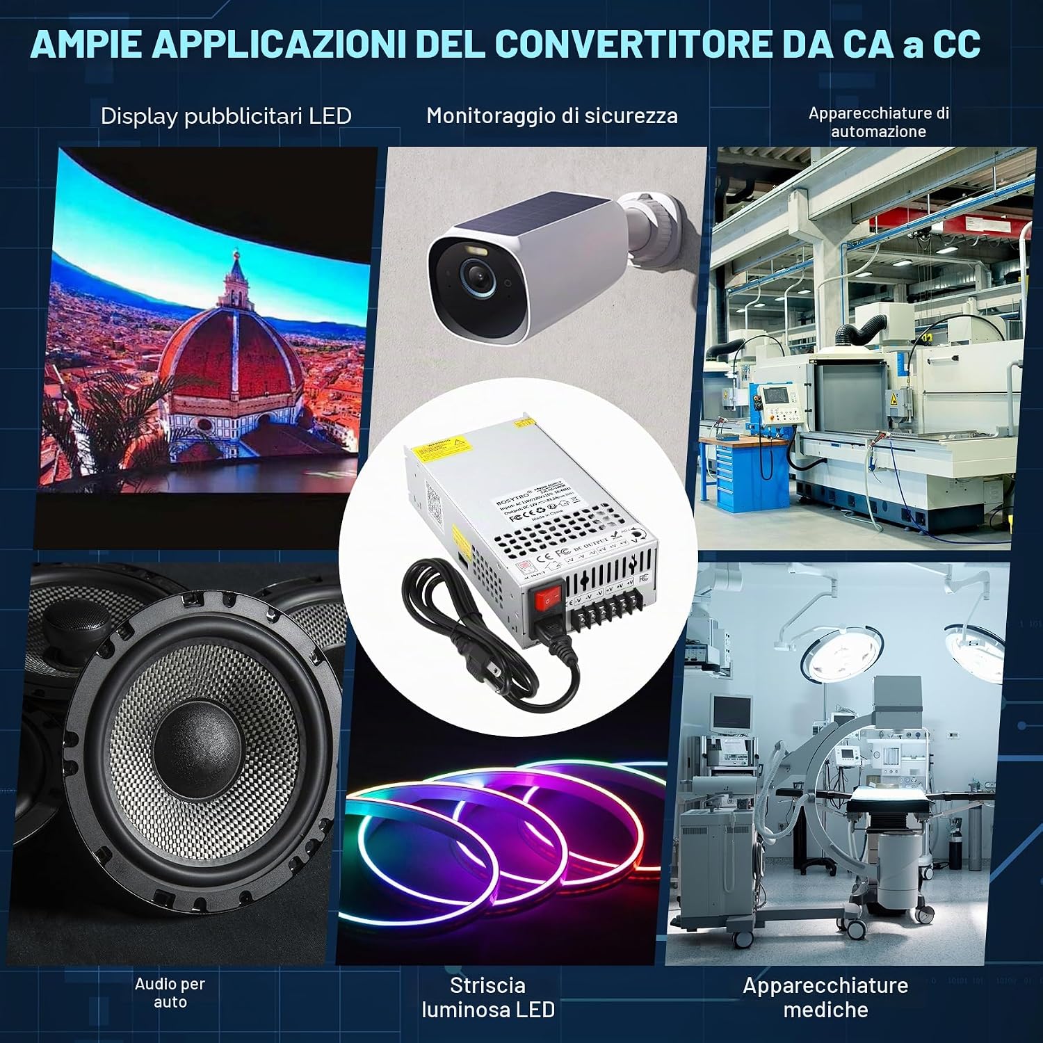 Thumbnail 6 de BOSYTRO Trasformatore 220V 12V 1000W con 3 uscite, interruttore di sicurezza e cavo