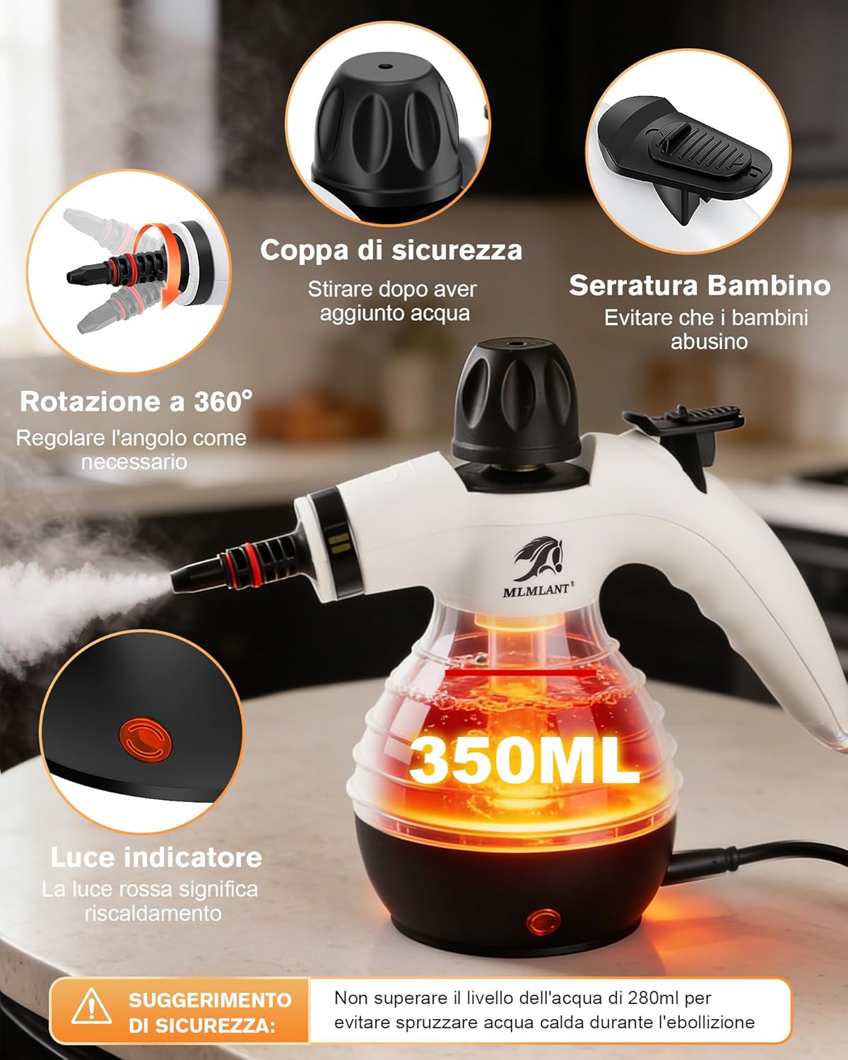 Thumbnail 3 de MLMLANT Pulitore a vapore: potente, portatile e accessoriato per tappezzeria, sedili auto e casa