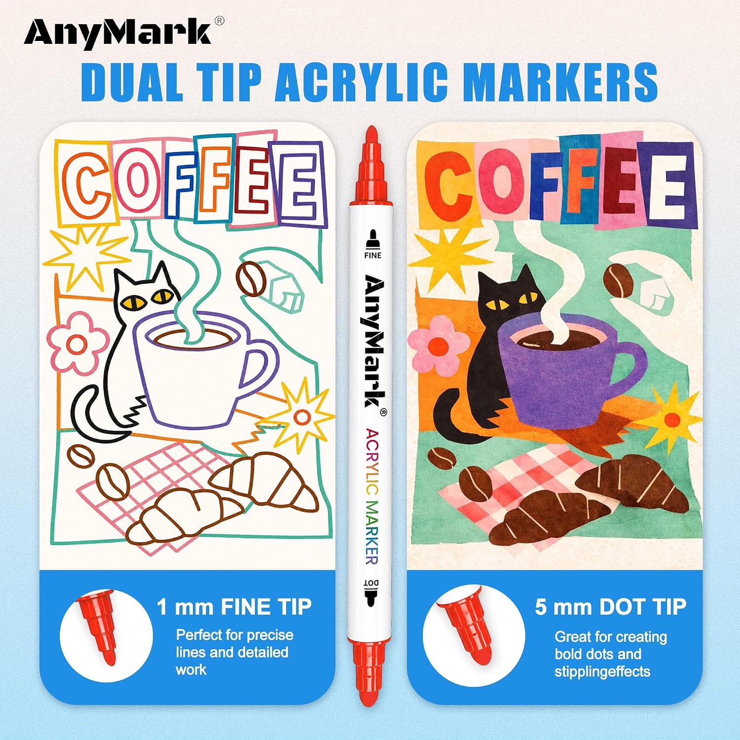 Detalle 2 de AnyMark AnyM-APP-DF-48 Acrylic Paint Markers, 48 Colours, Dual Tip
