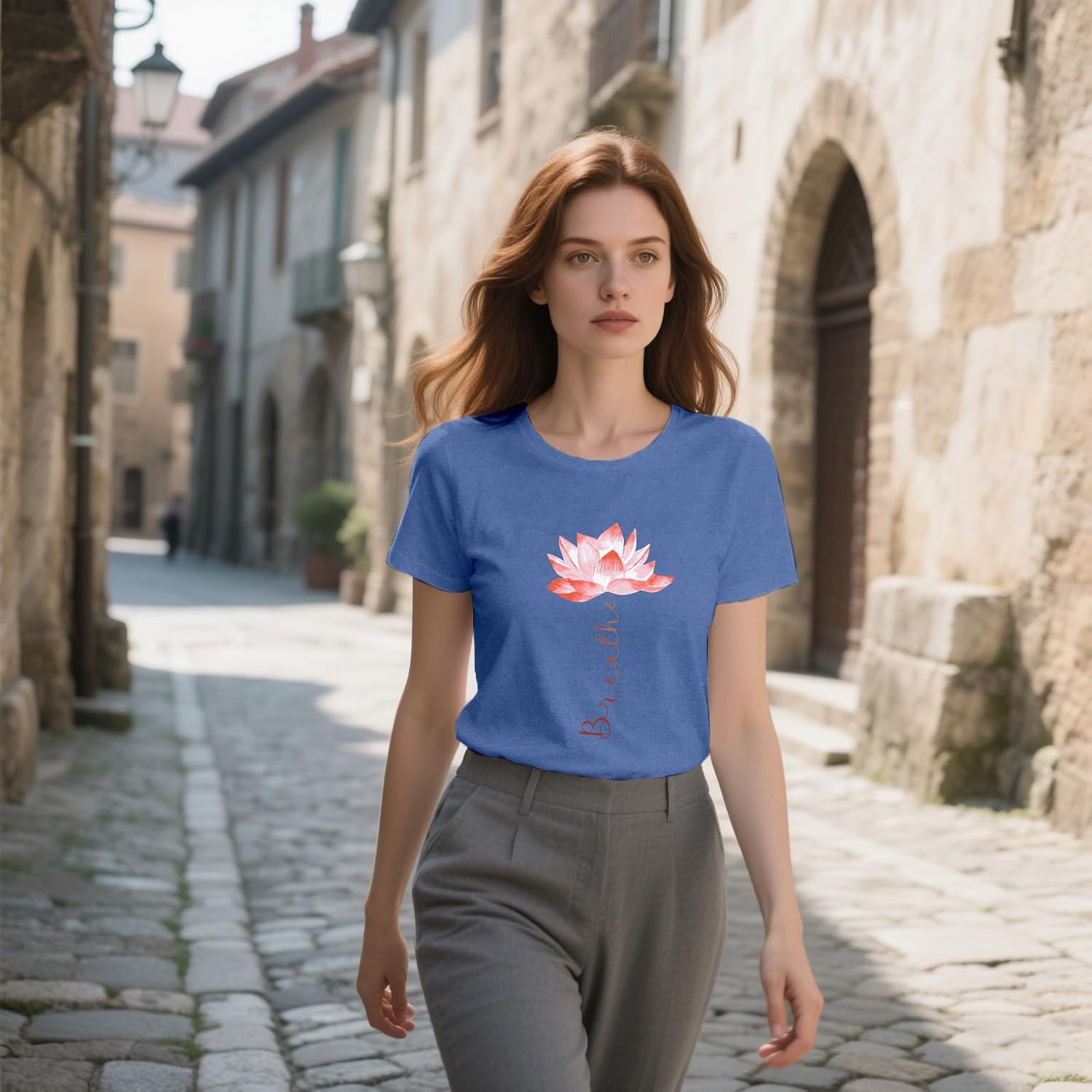 Detalle de SUWATOIN Women's Yoga Shirt: Elegant Breathe Tee for Yoga, Pilates & Meditation