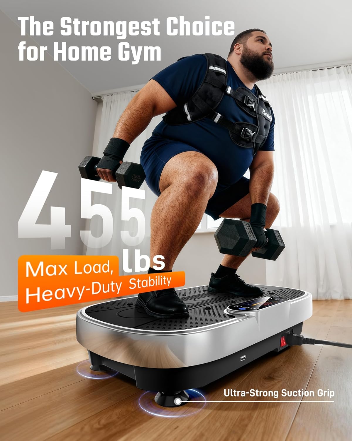 Thumbnail 1 de Renoj vibration plate exercise machine with speaker, adjustable speed, and resistance bands (up to 330 lb)