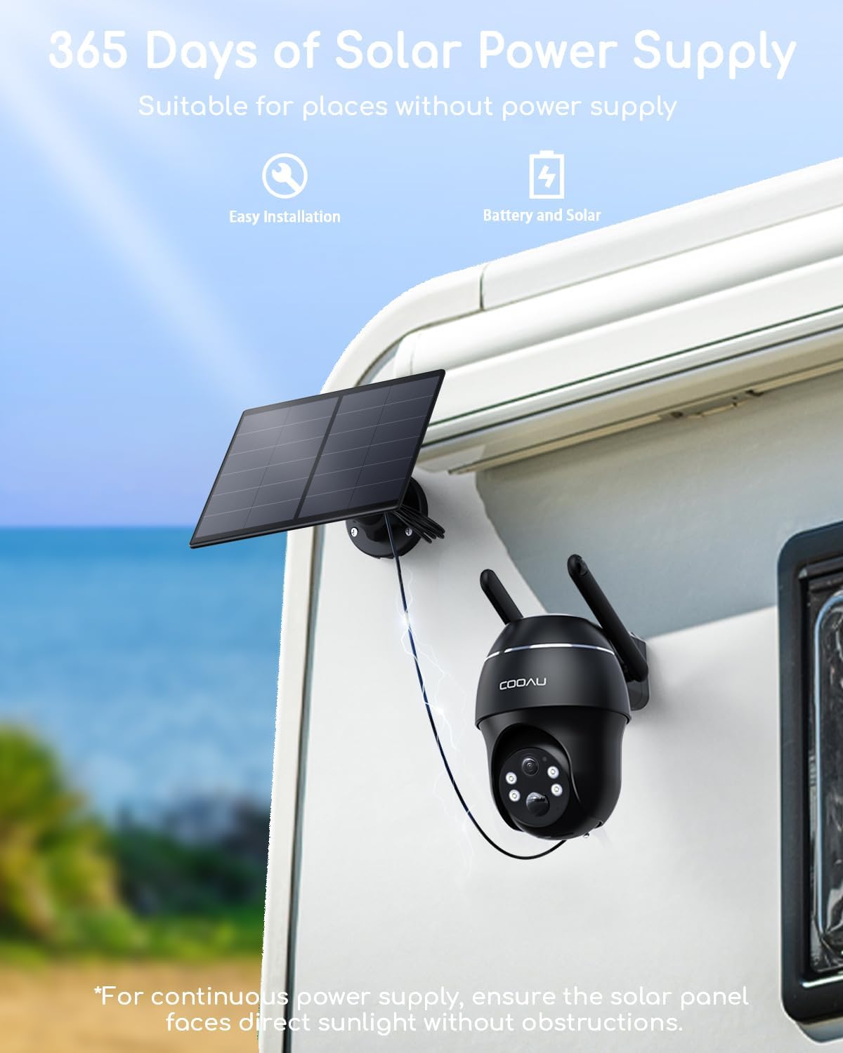 Thumbnail 3 de COOAU 4G LTE Cellular Security Camera Outdoor – 2K 360° PTZ, Solar, No Wi‑Fi