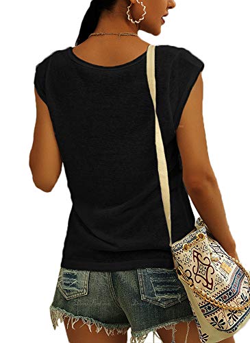 Detalle 2 de GeGekoko Damen V-Ausschnitt T-Shirt Sommer Basic Top, Schwarz, Größe M