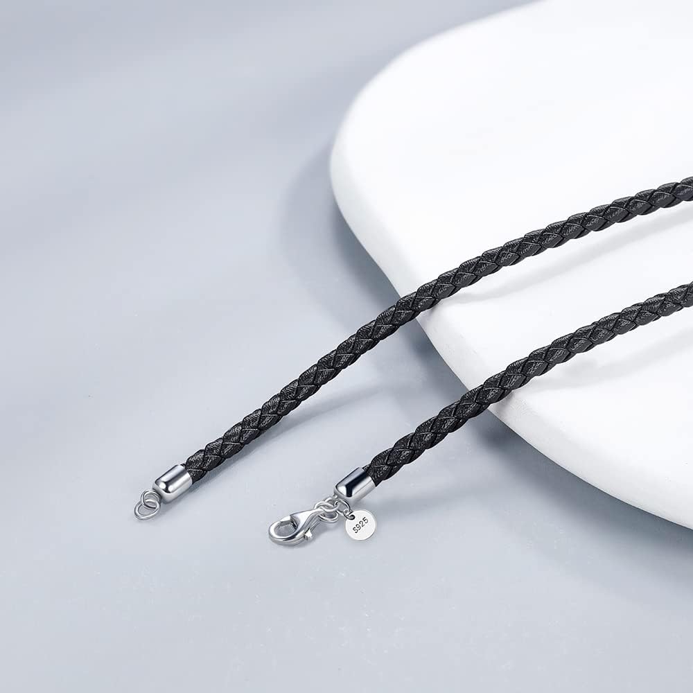 Detalle 2 de Viwind Echtleder-Halskette geflochten 2,5/3 mm mit 925 Sterling-Silber-Verschluss – 45–60 cm wählbar