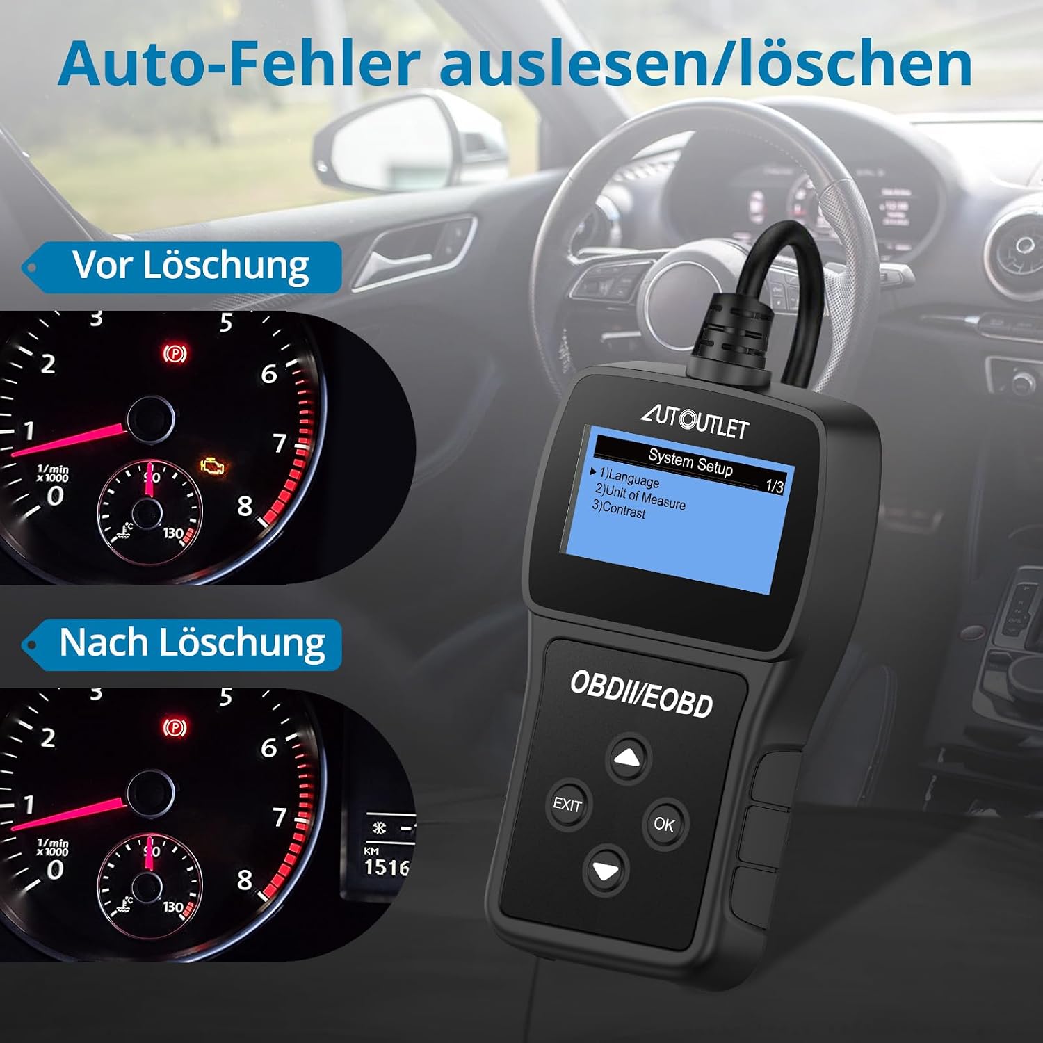 Detalle 2 de AUTOUTLET OBD2 Diagnosegerät für Auto: OBD2-Scanner mit DTC-Definition, 10 Sprachen & Live-Daten