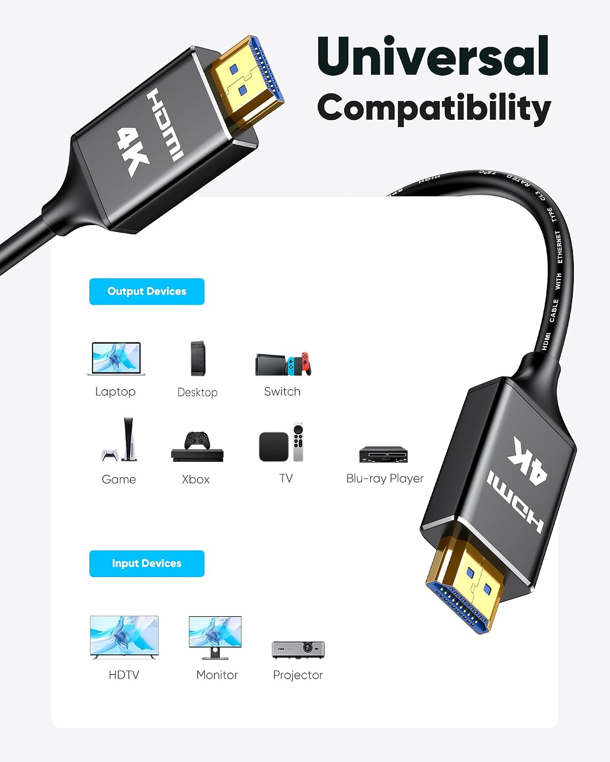 Thumbnail 6 de Highwings 4K Long HDMI Cable 12M — In-Wall CL3 Rated HDMI Cable 2.0