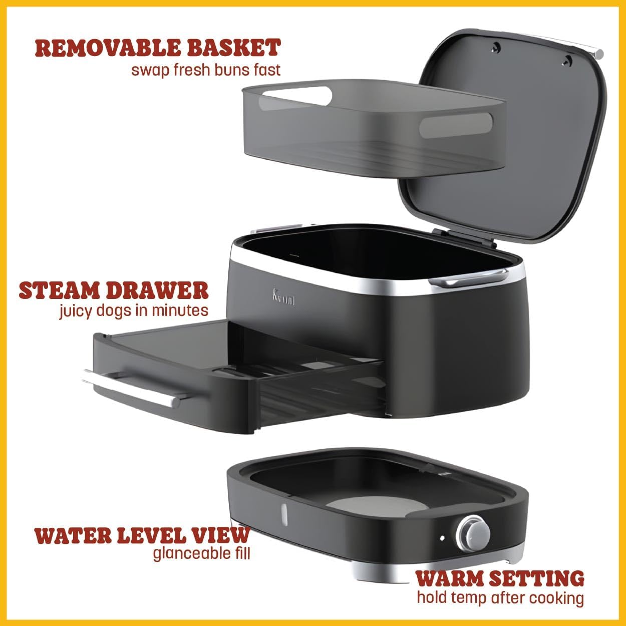 Detalle 2 de Kusini Hot Dog Steamer Machine