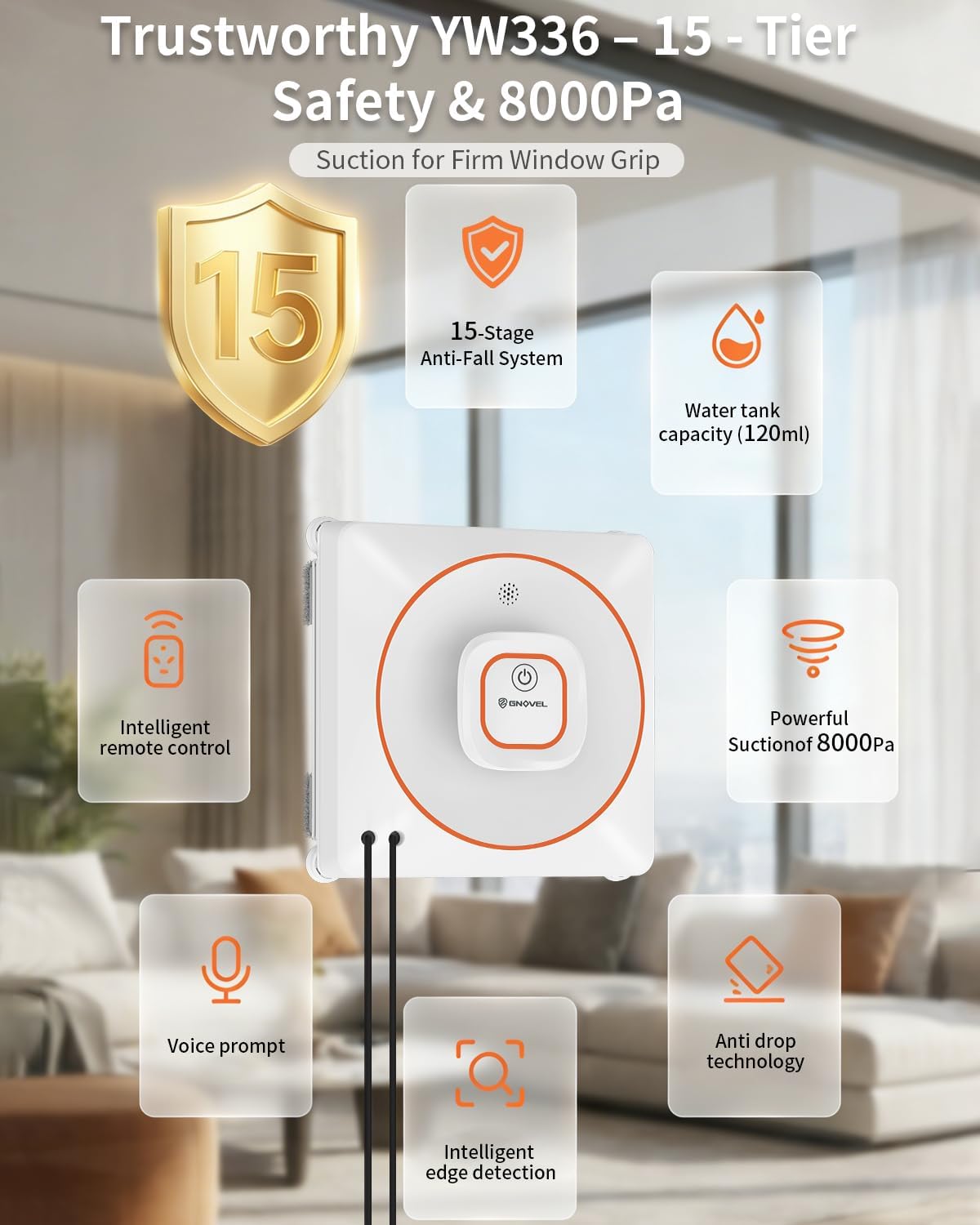 Thumbnail 3 de GNOVEL Window Cleaning Robot with 8000Pa suction and remote control