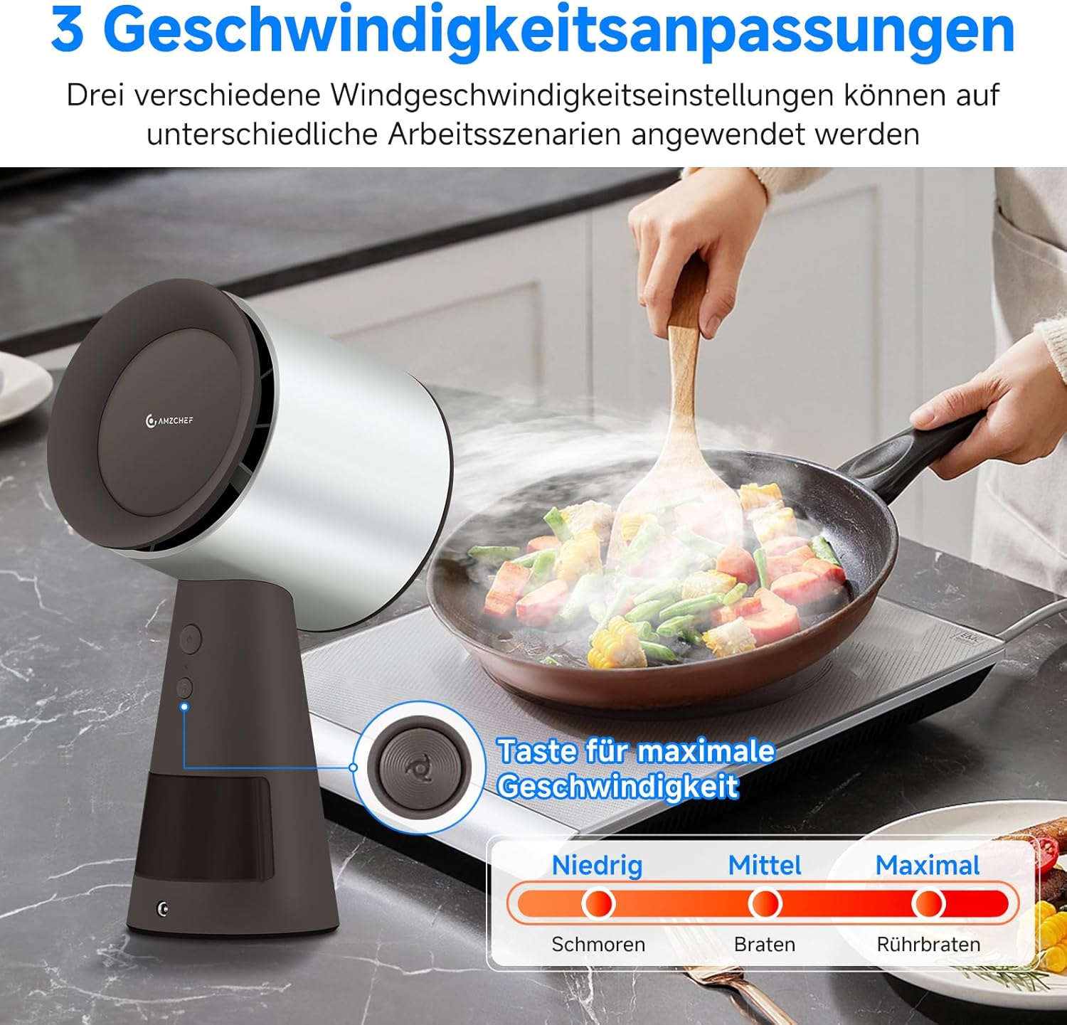 Thumbnail 3 de AMZCHEF Mobile Dunstabzugshaube (tragbar) mit 3 Geschwindigkeitsmodi, LED & Mehrfachfiltersystem