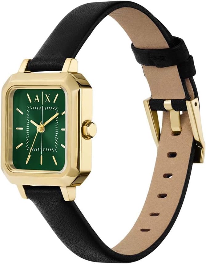 Detalle de Armani Exchange Montre pour Femmes – Quartz, boîtier 27 mm, bracelet cuir noir