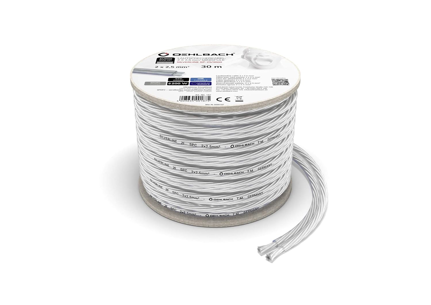 Detalle de Oehlbach Silverline SP-25 – kabel głośnikowy 2 × 2,5 mm² SPOFC, 30 m