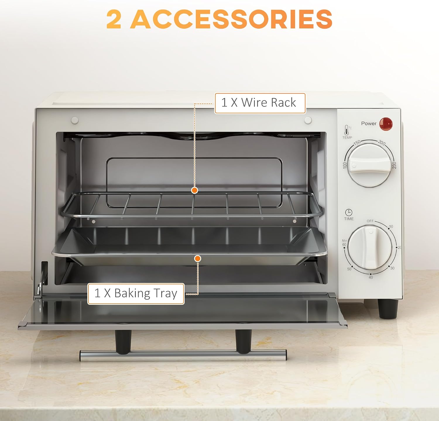 Detalle de HOMCOM Mini Oven 9L Toaster Oven with Adjustable Temperature 750W Cream
