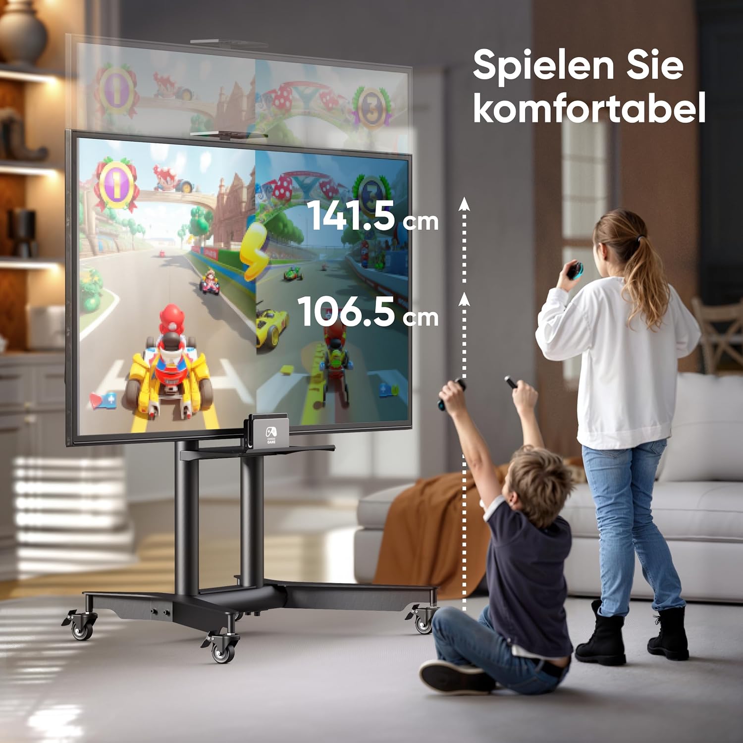 Detalle de ONKRON TV Ständer rollbar TS1571-B für 32–75 Zoll, höhenverstellbar bis 60 kg