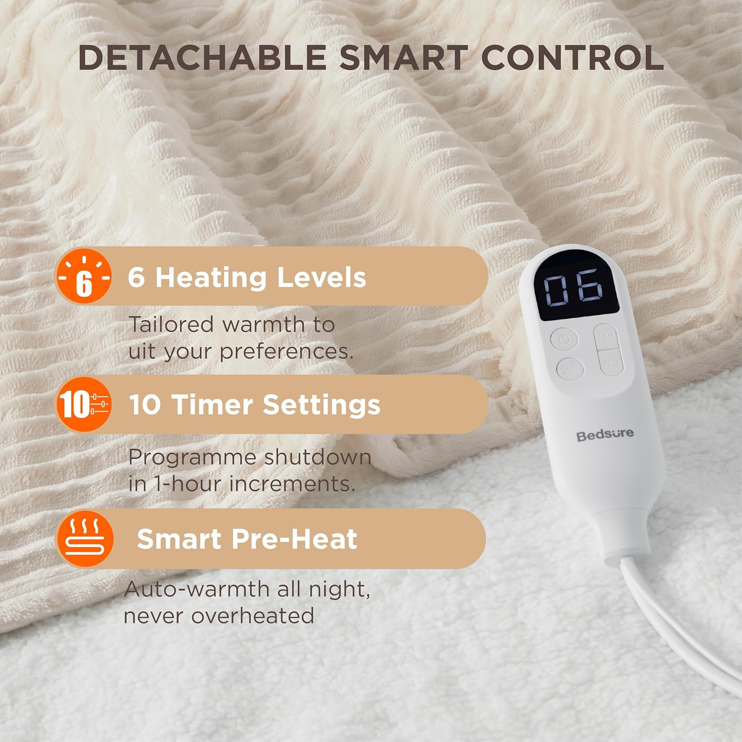 Detalle de Bedsure heated throw blanket 130x160cm