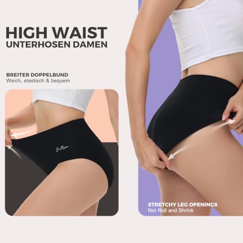 Thumbnail 2 de IceReco Bragas Mujer Algodón de Cintura Alta (Pack 5) – Culotte Postparto, Negro, Talle L
