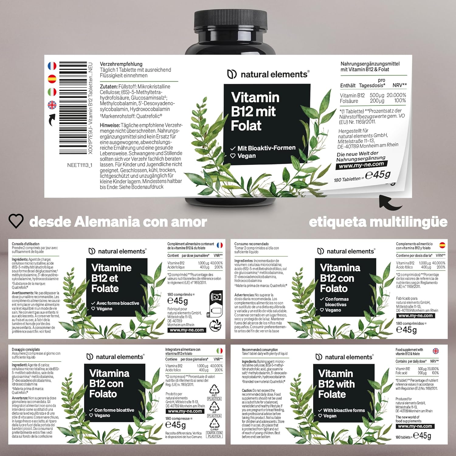 Thumbnail 4 de Vitamina B12 Vegana 500µg - 180 Comprimidos 🍃