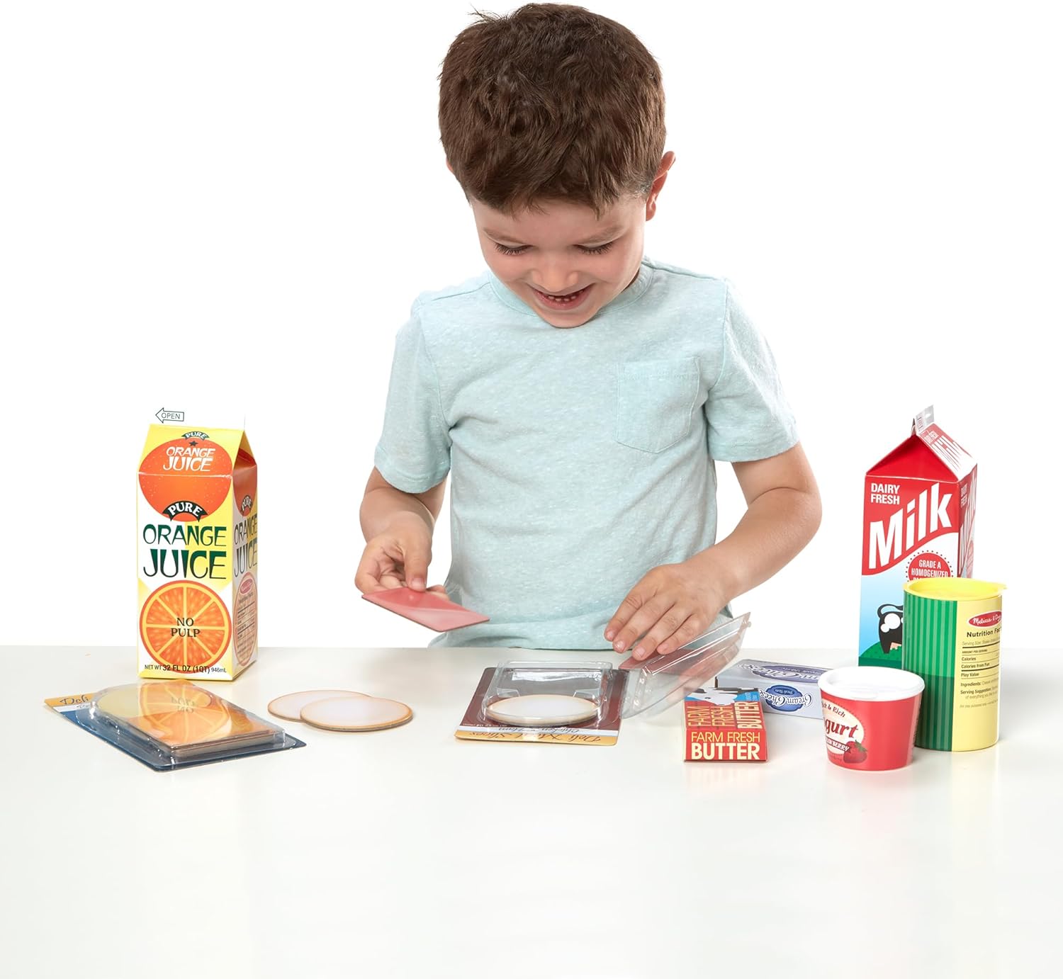 Detalle de Melissa & Doug Fridge Fillers Grocery Play Food Cartons (8 Pieces) Wooden Toy Groceries