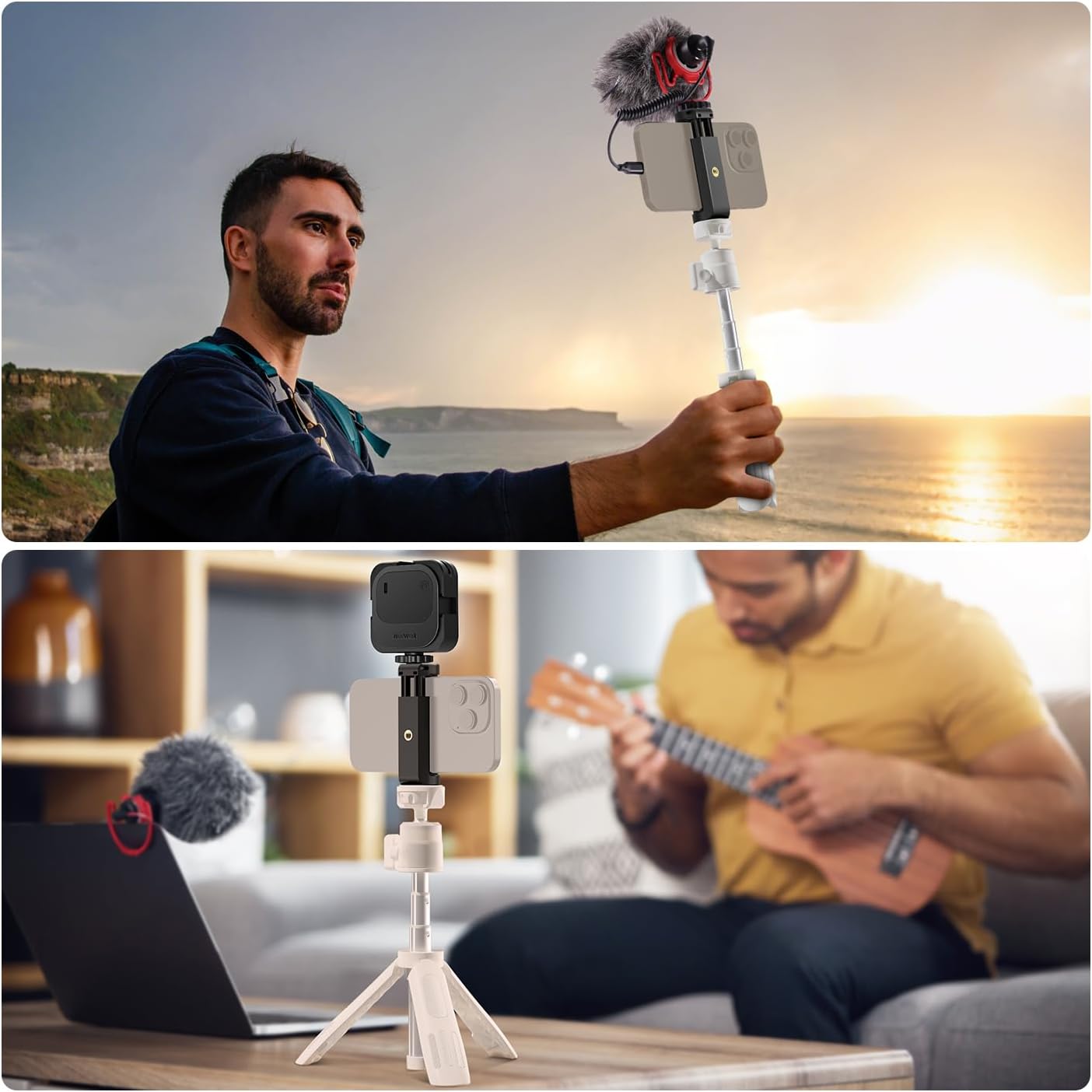 Thumbnail 6 de NEEWER BASICS Mini Tisch Selfie-Stick Stativ TP43 (weiß) für iPhone, GoPro & Action-Cams