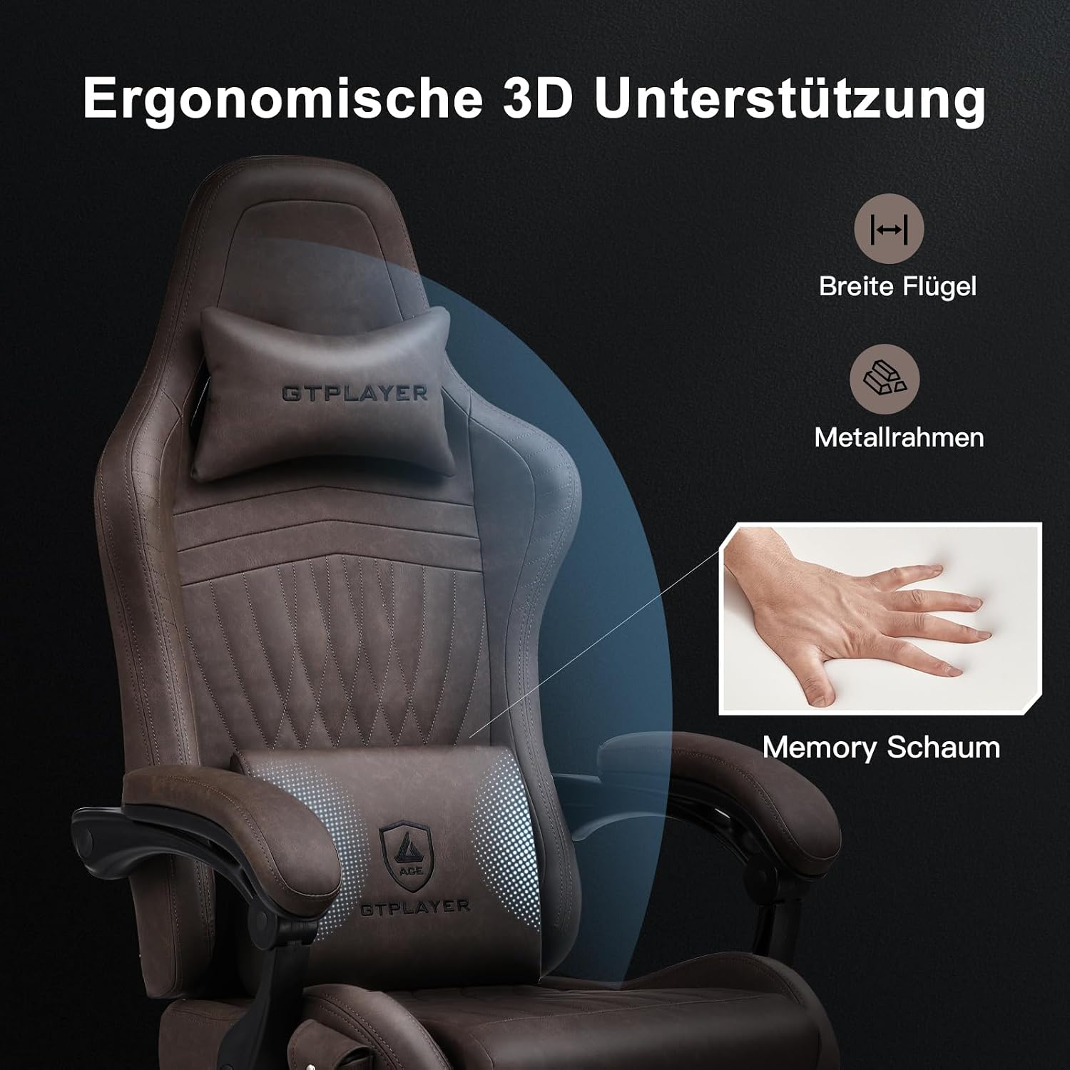 Detalle 2 de GTPLAYER ACE-PRO-IE Gaming Chair with Bluetooth Speakers and Footrest