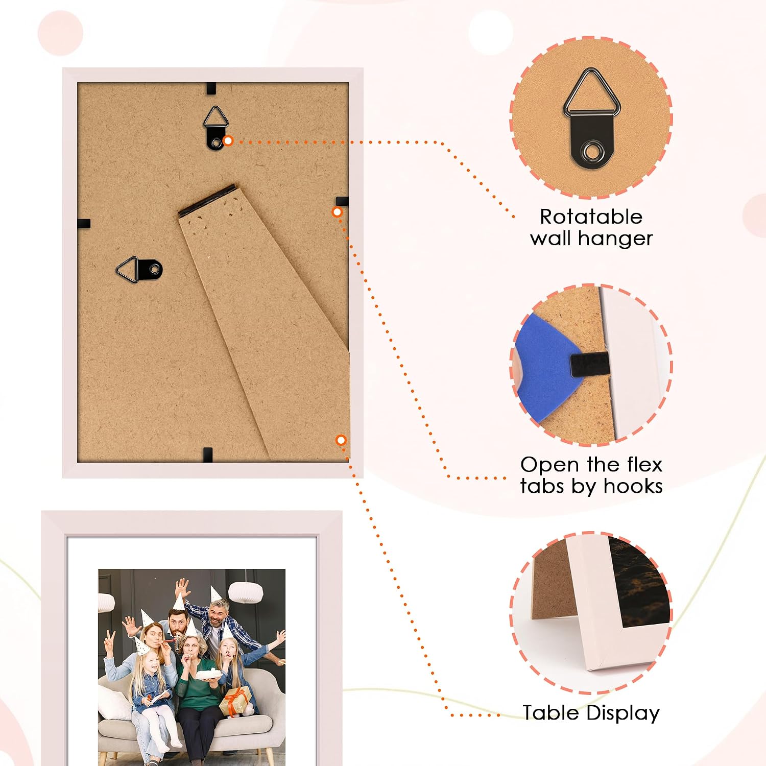 Detalle de FIXSMITH 5x7 Picture Frame Set of 2, Pink, HD Plexiglass, Tabletop or Wall