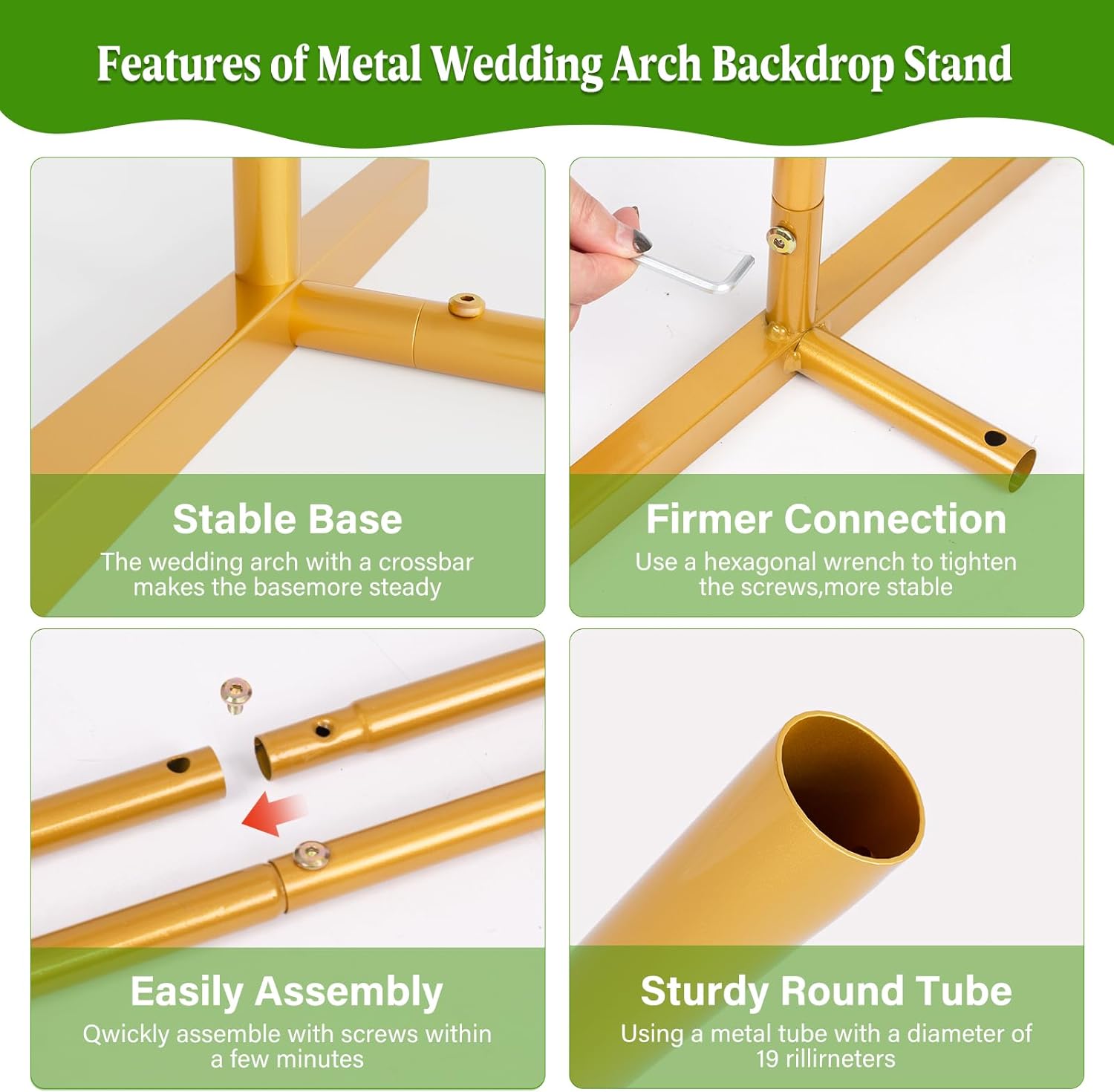 Detalle de CludPark 2-Piece Gold Metal Arch Backdrop Stand — 7.2FT and 6FT Wedding Frame Set