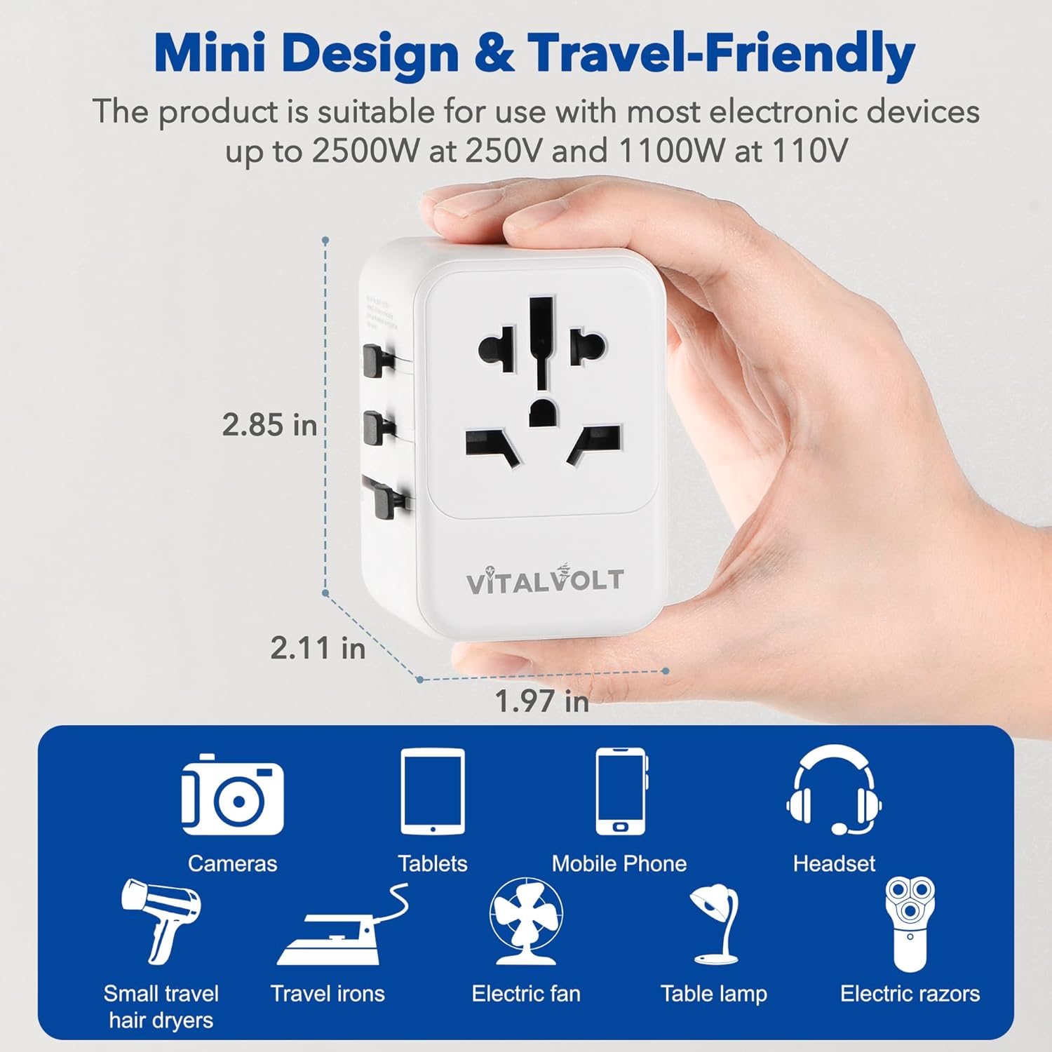 Thumbnail 2 de VitalVolt Universal Travel Adapter Worldwide All-in-One with 2 USB-C & 2 USB-A Fast Charging