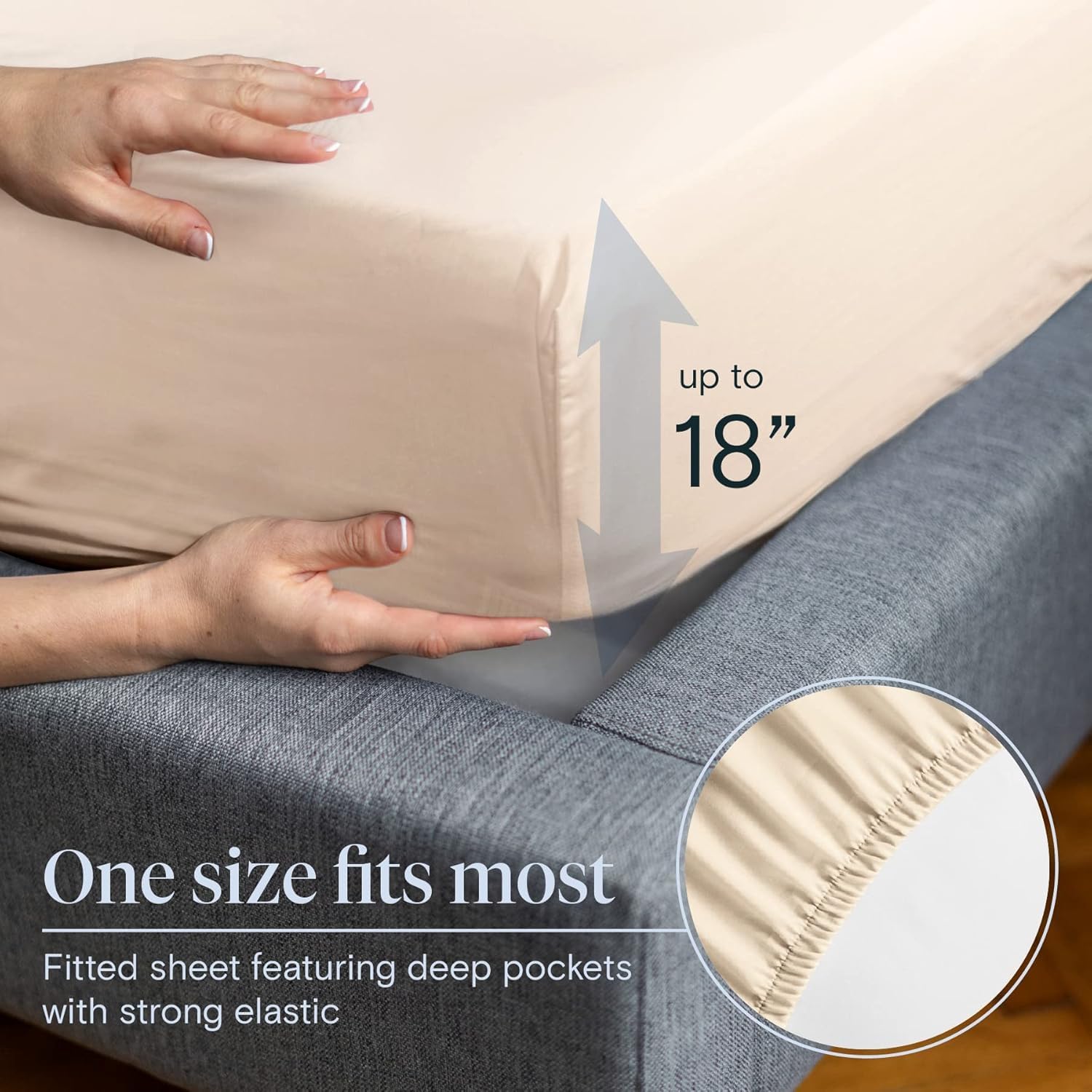 Detalle 2 de LuxClub Double Fitted Sheet with 40cm Depth in Beige