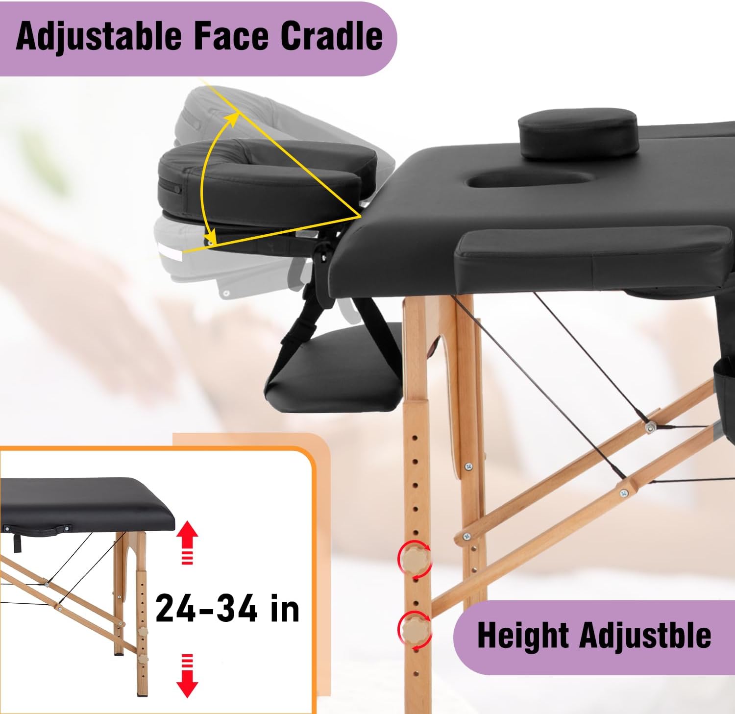 Detalle 2 de BestMassage Massage Bed Portable Massage Table, 84-Inch Folding, Adjustable Height
