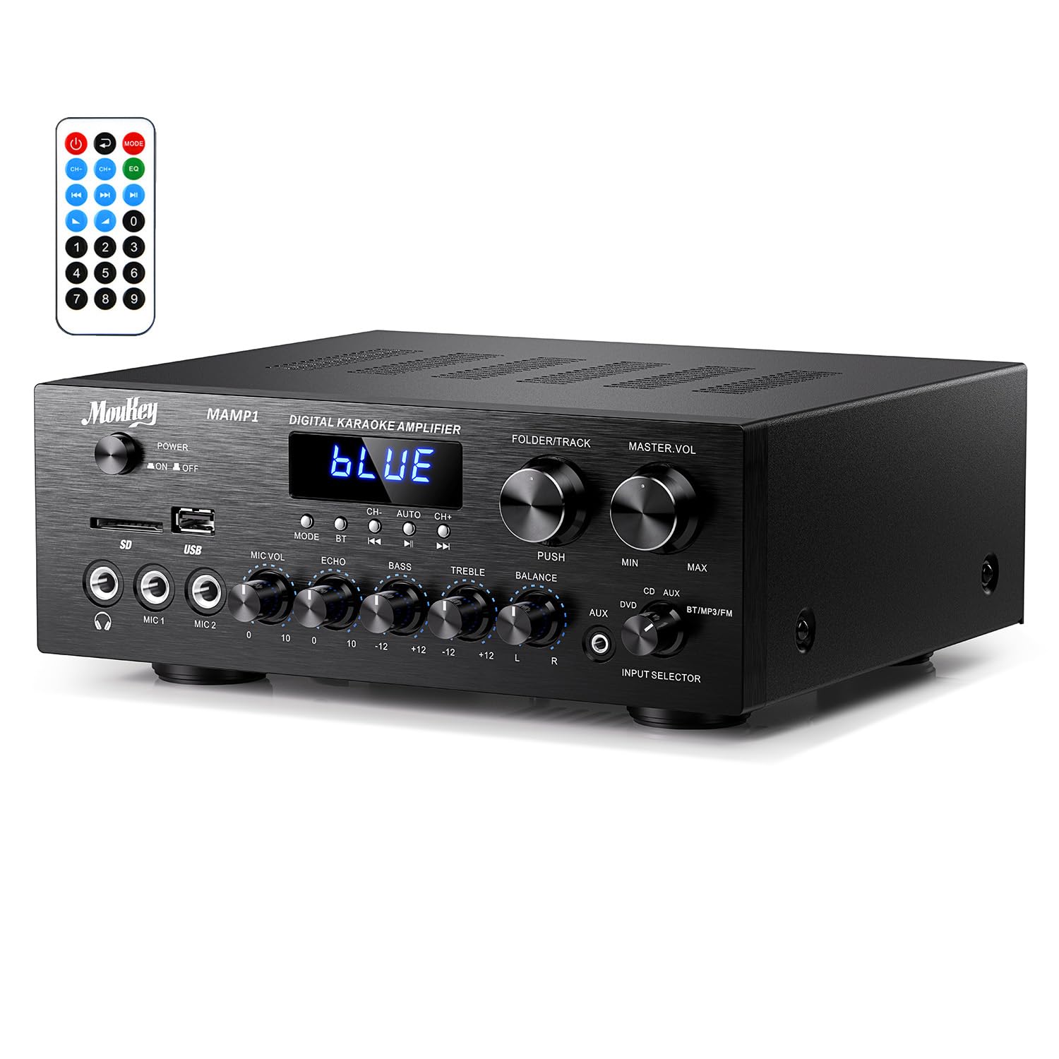 Detalle de Moukey MAMP1 パワーアンプ 220W Bluetooth 5.0対応 2チャンネル・マイクミキサー