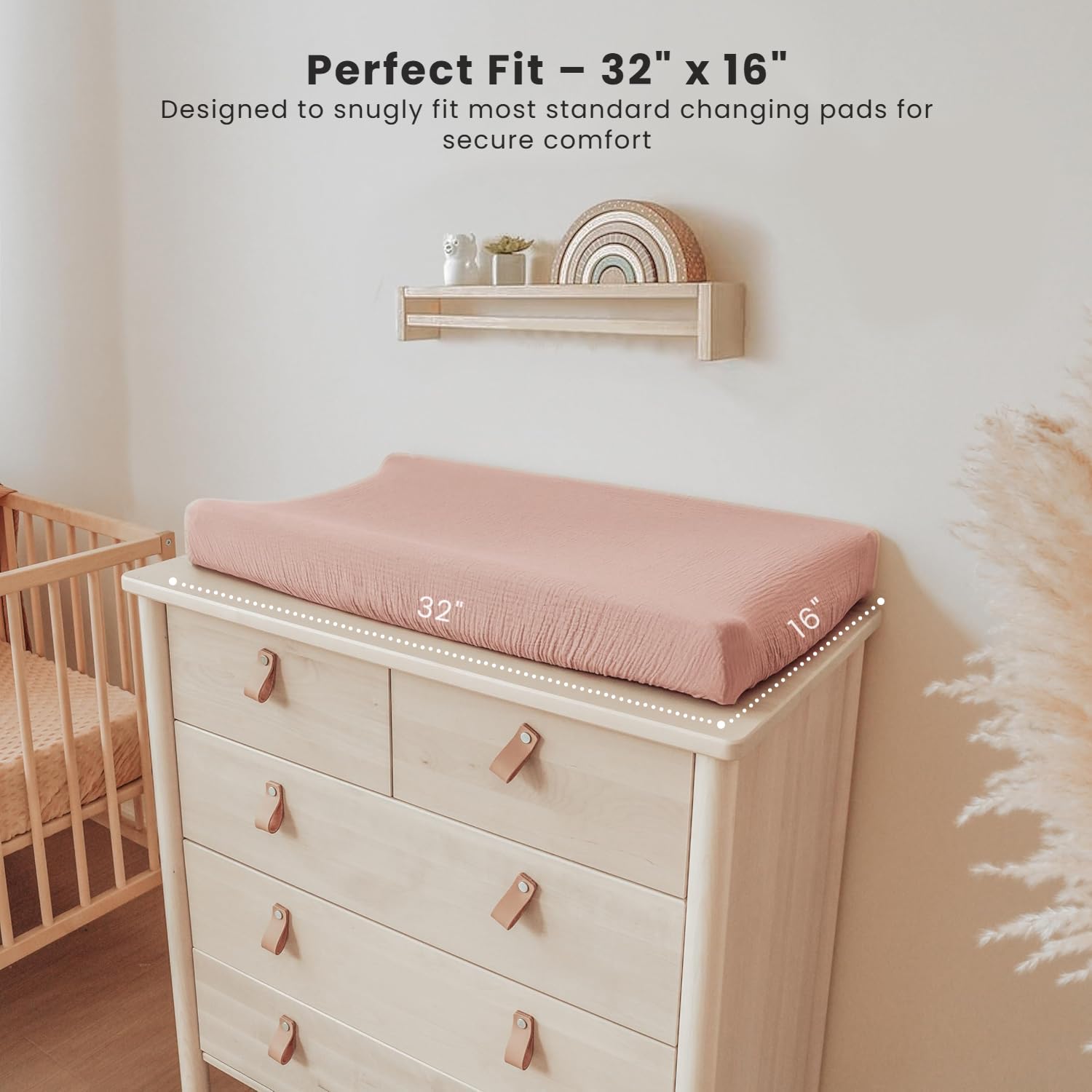 Detalle 1 de Konssy Muslin Changing Pad Covers, 2-Pack, 100% Cotton, 32" x 16