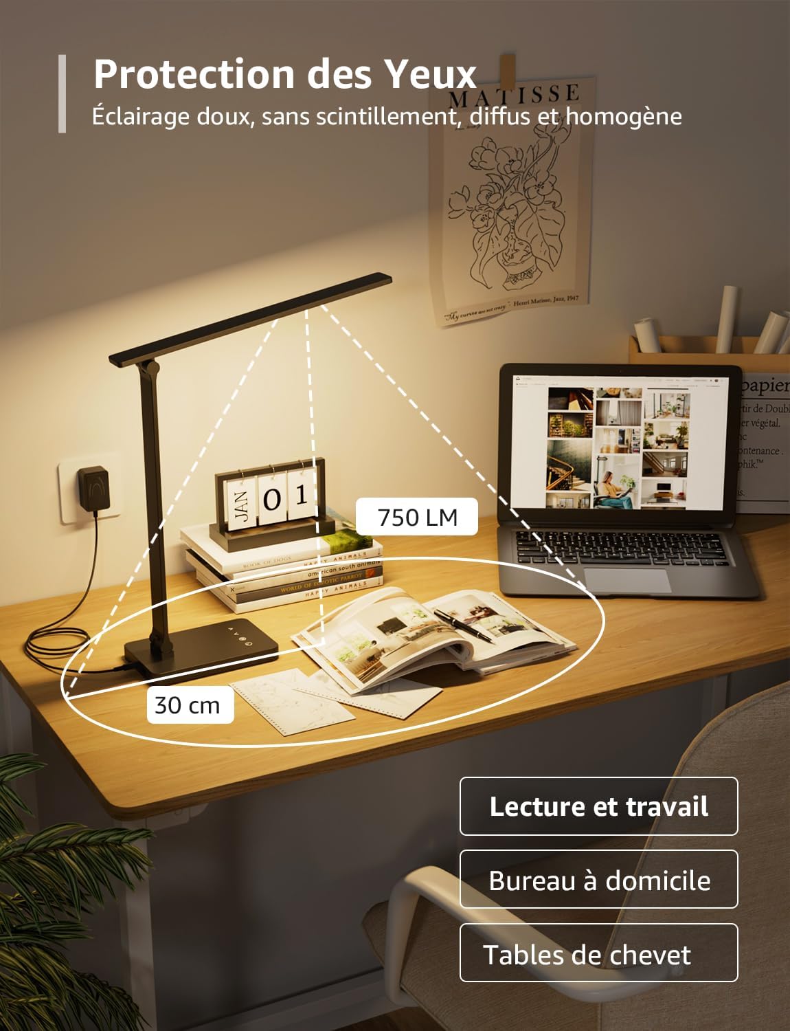 Thumbnail 1 de Lampe de bureau LED Lepro 750 lm : contrôle tactile, 5 modes et dimmable (noir)