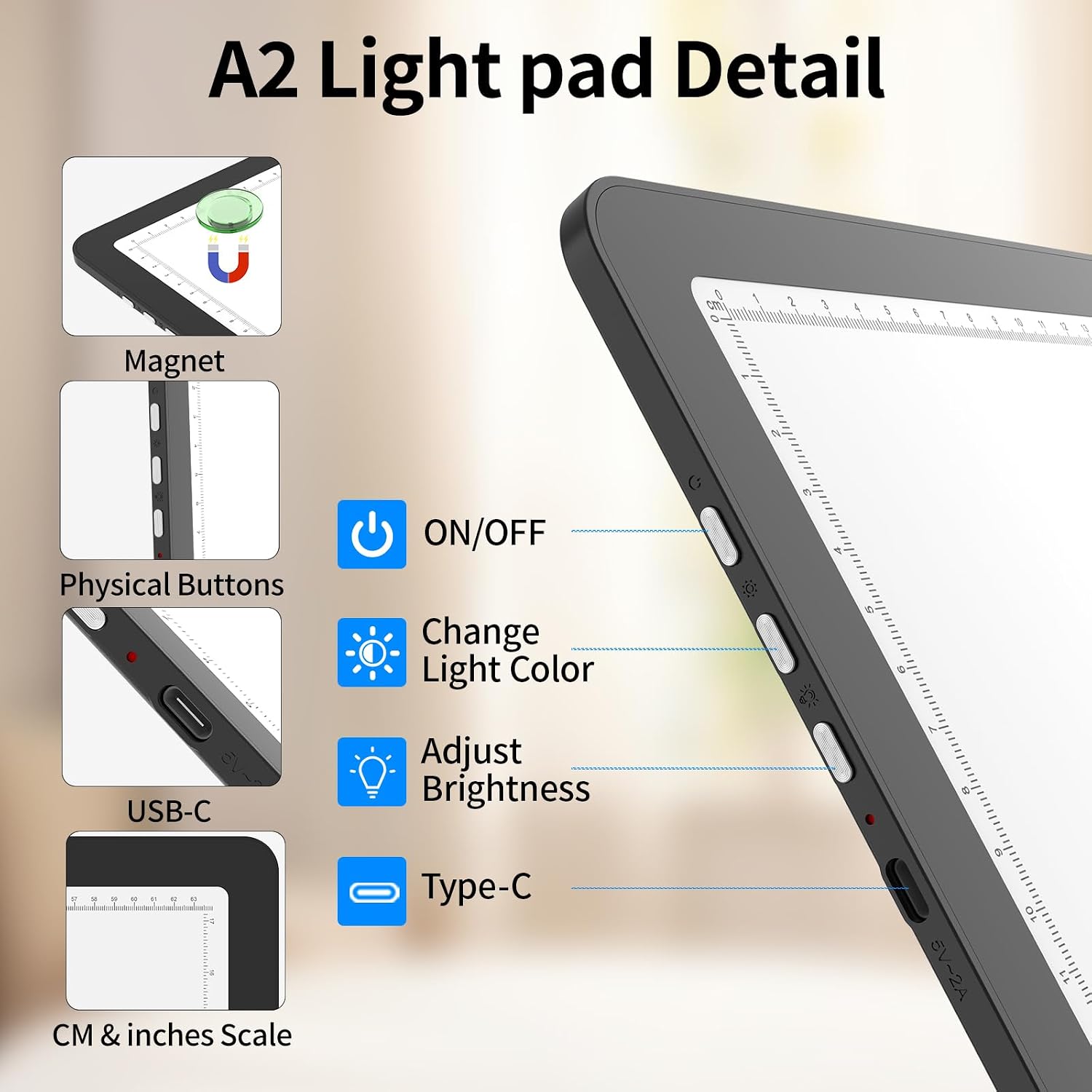Detalle de TOHETO A2 Light Pad 25.2"x18.4" Magnetic LED Light Board for Diamond Painting & Tracing