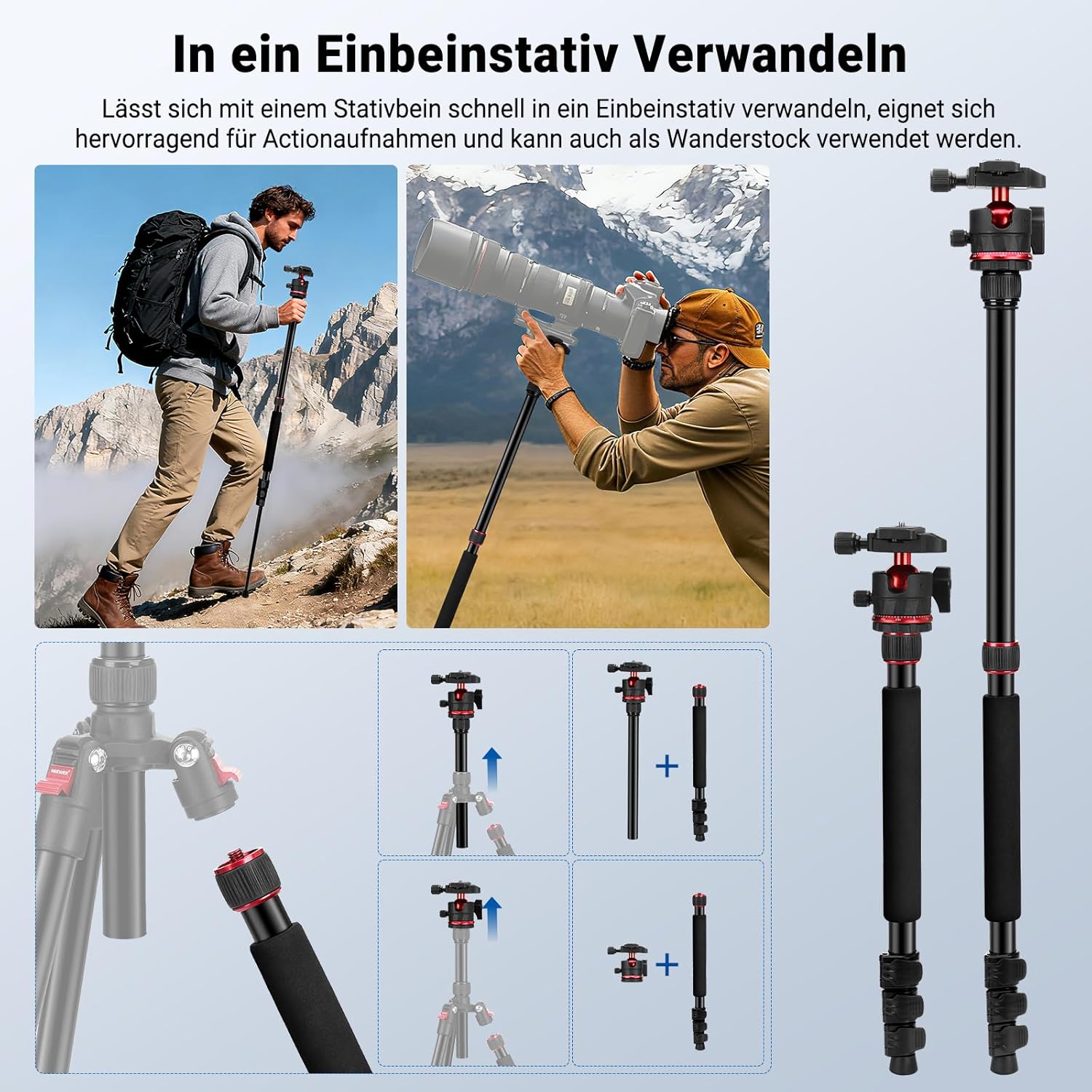 Thumbnail 5 de NEEWER TP14B Carbonfaser Reisestativ 72"
