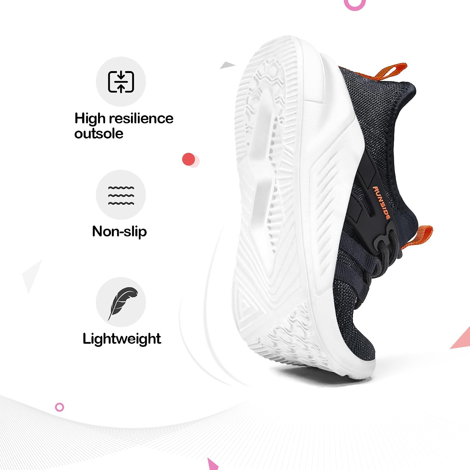 Detalle de RUNSIDE Kids Lightweight Breathable Tennis Shoes – Lace-Up Sneakers for Boys & Girls