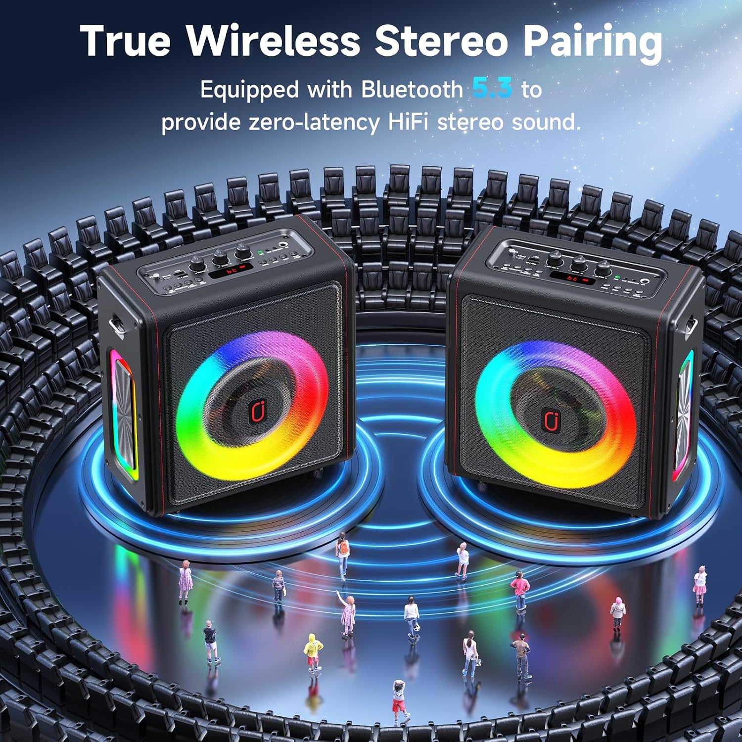 Detalle de PPMIC MS75-T Karaoke Machine, 300W PA System, 3 Wireless Mics, Bluetooth 5.3