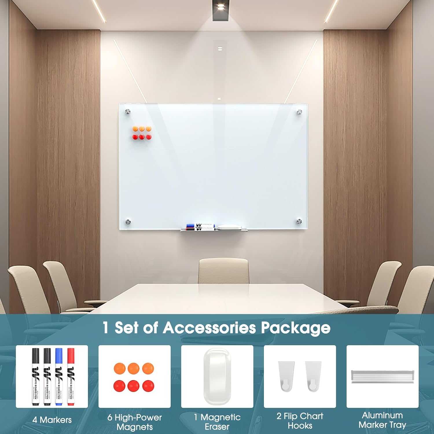 Detalle de MaxGear MaxGear-W-Glass-Board-36x24 Glass Whiteboard, 36" x 24", Magnetic