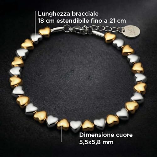 Detalle 2 de SAGA GIOIELLI Bracciale donna cuori in Acciaio Inox – Regalo regalo San Valentino, finitura bicolor