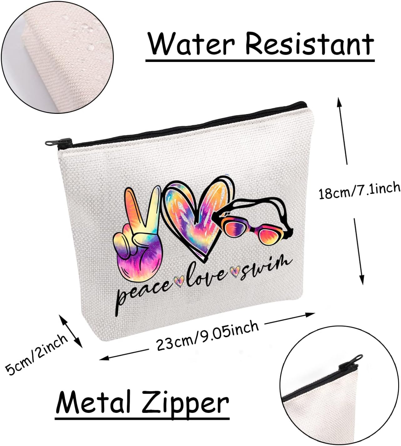 Thumbnail 1 de Peace Love Swim Makeup Bag by Funny Swimming Gift – Canvas Pouch with Zipper