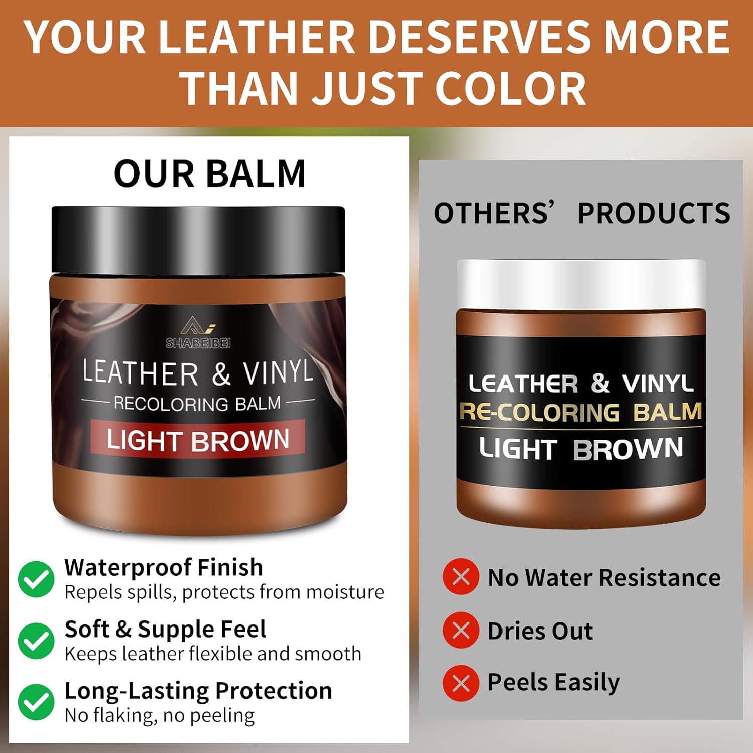 Thumbnail 1 de Leather Recoloring Balm and Scratch Repair Kit (Light Brown) – Leather Restorer for Couches, Furniture, Car Seats & More